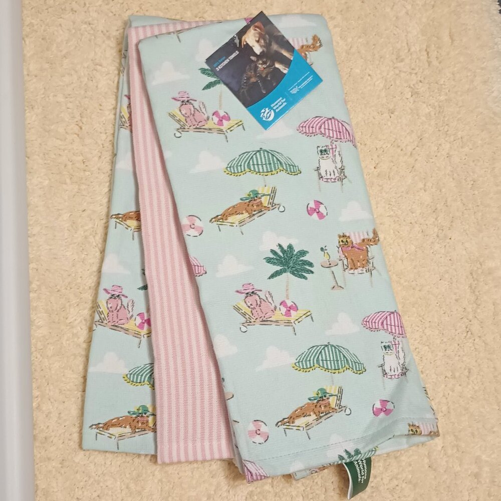 Copy~The Humane Society's 3-Pack Kitchen Towel Set, Cats Enjoying the Sun Design